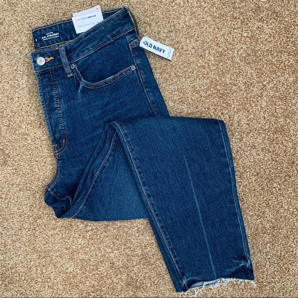 NWT Old Navy High-Rise O.G. Straight Denim Jeans, Raw Hem, 8
